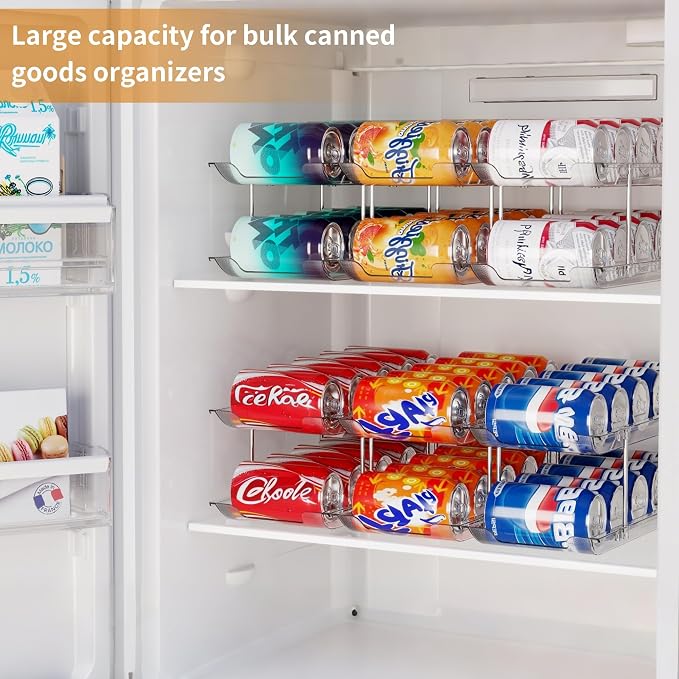 LXLXXL Can Organizer for Pantry Canned Food Storage Goods Holders 3 Tier | Automatic Rolling, Clear Acrylic Can Storage Rack, Sturdy and Stackable Shelf, for Fridge Cabinet Pantry Kitchen Organizer
