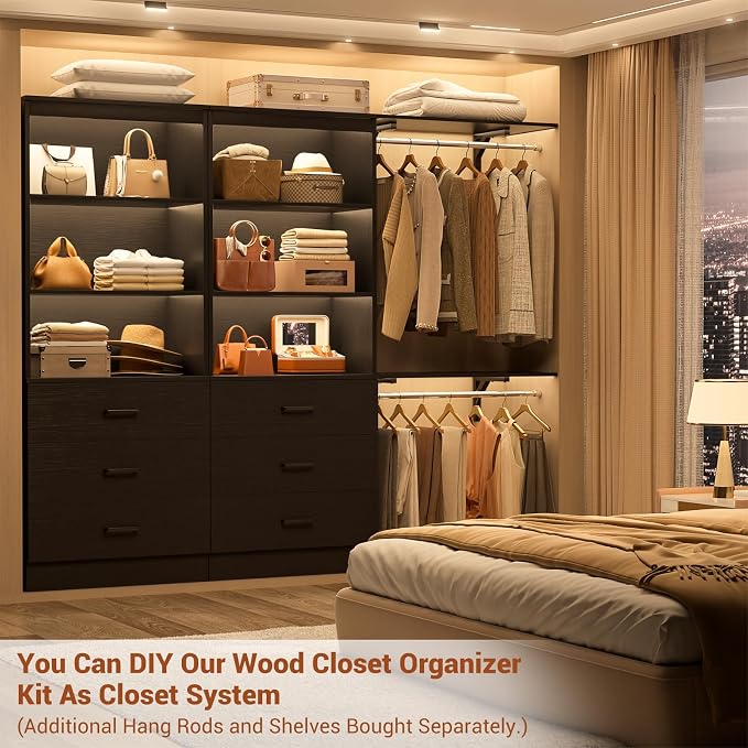 Aheaplus 23.6" Closet Drawers System, Wood Closet Organizer System with 3 Drawers, Modular Small Walk-in Closets Storage Unit, Black (23.6" L x 13.8" W x 71" H)
