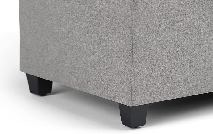 SIMPLIHOME Shiloh 48" Wide Vegan Leather Ottoman in Chestnut Brown | Transitional ottoman with tufting and lift-up lid; rectangle storage bench for living room or entryway.