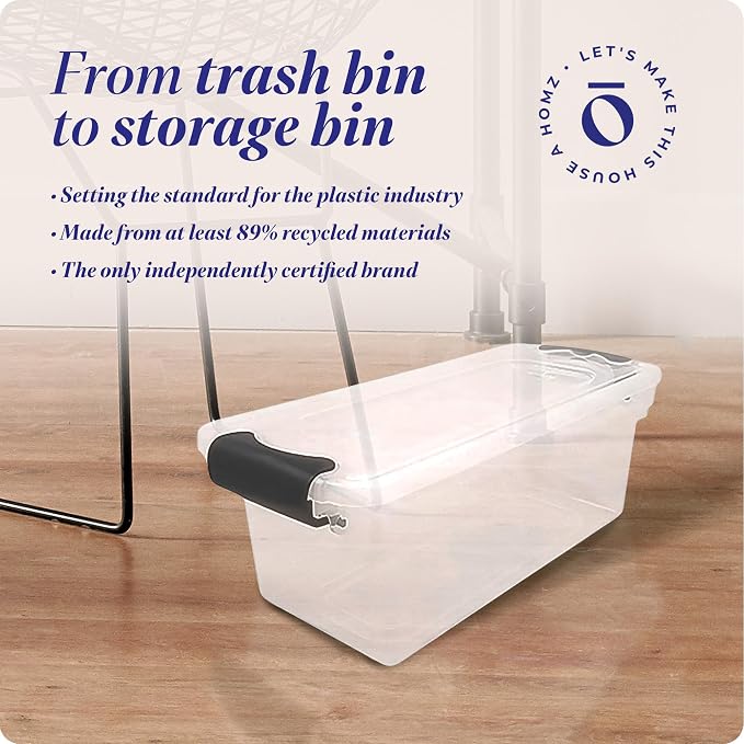 HOMZ Latching Clear Storage, 7.5 Quart, Gray, 5 Count