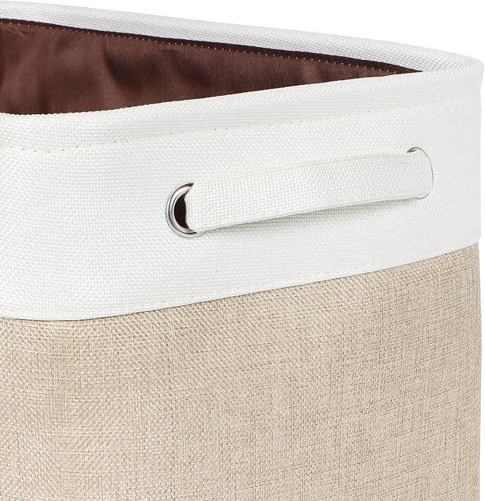 Foldable Storage Bin Collapsible Fabric Storage Basket Cube with Durable Handles Closet Organizer Bins for Organizing Shelves Drawers, Set of 3, 12" x 10" x 9.5", Beige