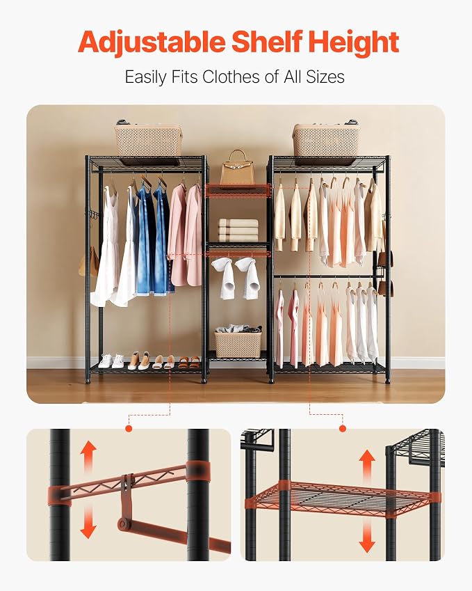 VEVOR Clothing Garment Rack, Heavy Duty Closet Wardrobe, Adjustable Tiers Clothes Racks with Steel Frame, for Bedroom, Clothing Store, Hallway
