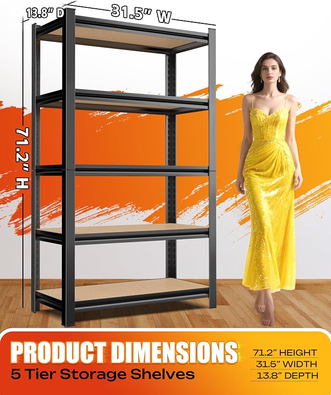 AOAORRG Set of 3 Garage Shelving Heavy Duty Storage Shelves, Metal Adjustable Shelving Unit, Utility Garage Organizer Shelf for Basement, Pantry, Kitchen, Warehouse, 31.5"W x 13.8"D x 71.2"H, Black