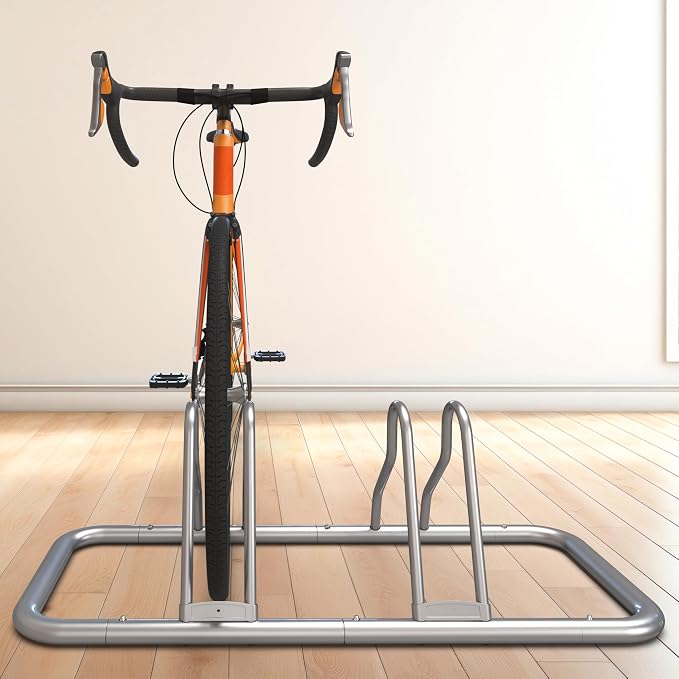 Simple Houseware 2-Bike Adjustable Floor Storage Rack for Garage, Silver | Bicycle Parking Stand Organizer for Road and Kids Bikes