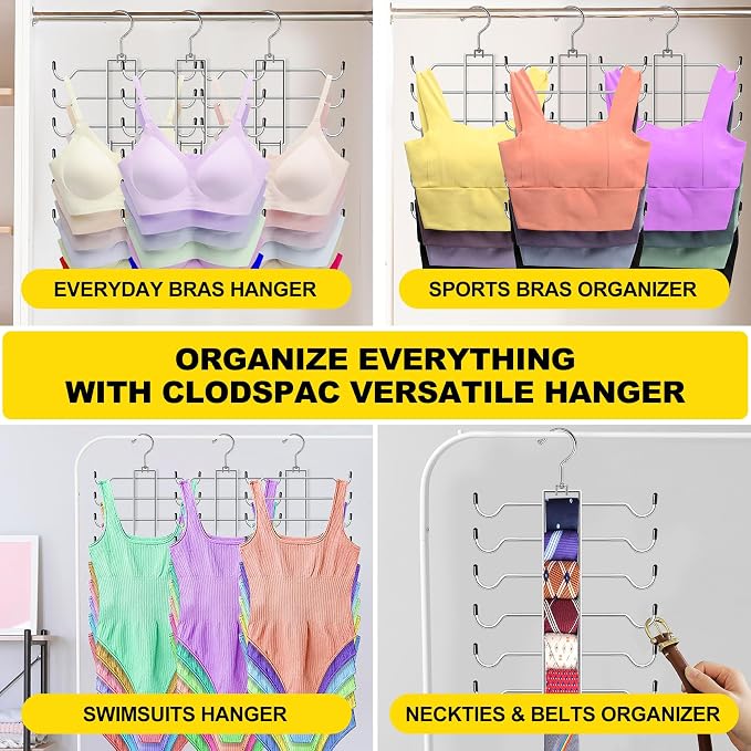 Closet Organizers and Storage, 6 Tier Tank Top Hanger, Dorm Room Essentials, Non-Slip Bra Hangers Space Saving, Organization for Camisoles Sports Bras Strappy Dress Swimsuits Ties, 3 Pack