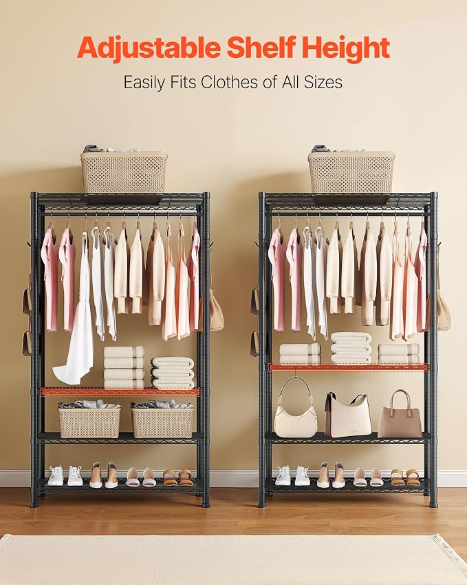 VEVOR Clothing Garment Rack, Heavy Duty Closet Wardrobe, Adjustable Tiers Clothes Racks with Steel Frame, for Bedroom, Clothing Store, Hallway