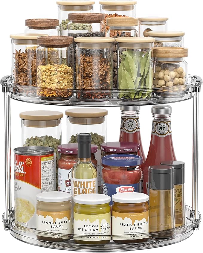 LAMU 2 Tier Lazy Susan Organizer 12 inch Large Lazy Susan Turntable Rotating Spice Rack Organization for Cabinet, Kitchen, Pantry, Countertop, Bathroom, Vanity, Medicine Cabinet Organizer, Grey