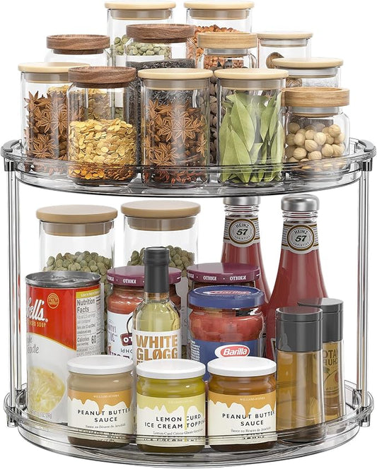 LAMU 2 Tier Lazy Susan Organizer 12 inch Large Lazy Susan Turntable Rotating Spice Rack Organization for Cabinet, Kitchen, Pantry, Countertop, Bathroom, Vanity, Medicine Cabinet Organizer, Grey