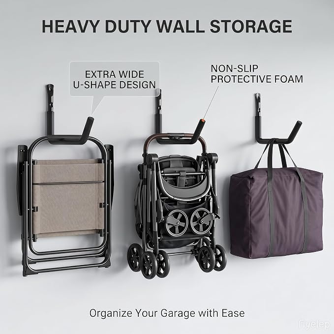 Heavy Duty Garage Storage Hooks, 120 LB Capacity Wall Mounted 4-Pack Hook, 15-Inch Jumbo Arm Rack Hanger for Kayaks, Ladders, Bikes, Surfboard, Stroller, and Tools, Indoor, Outdoor