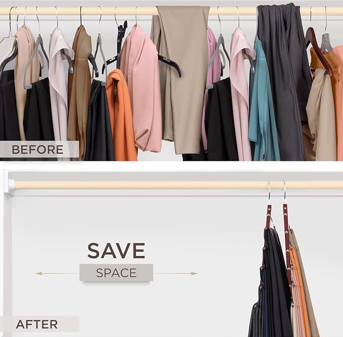 MORALVE Pants Hangers Space Saving - 4 Pack European Beechwood Scarf and Jean Hangers - Closet Organizer and Space Saver Pant Rack, Leggings Hanger, and Scarf Holder with 360° Swivel Hook