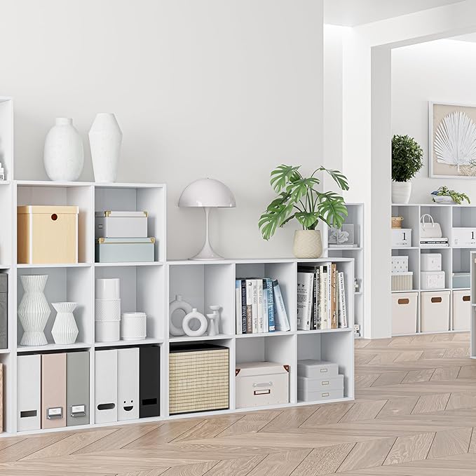 VDNEND Wooden Cube Storage Organizer with Closed Back Panel, 11in Cube Shelf Opening, Bookshelf, Display Shelf,Closet Cabinet for Home and Office (Embossed White, 6-Cube 35.98L*9.45W*24.09H)