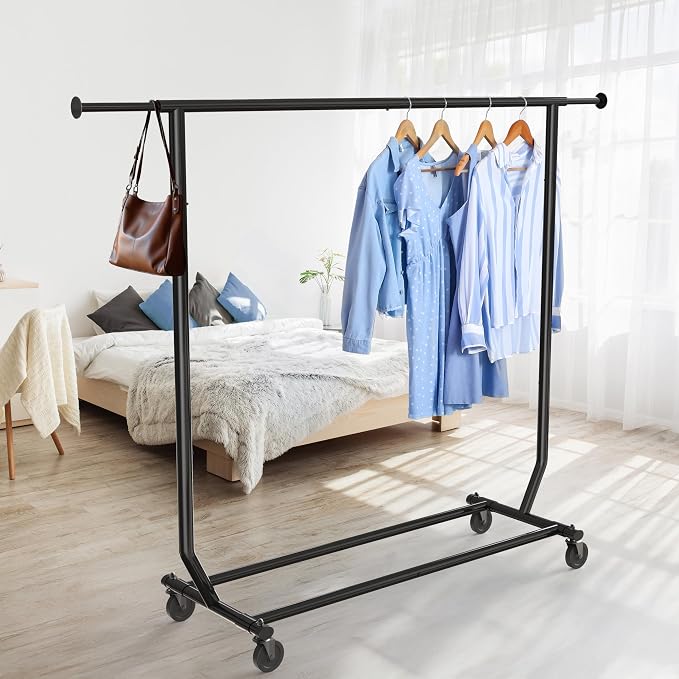 Simple Houseware Supreme Commercial Grade Clothing Garment Rack, Black | Holds Up to 250 lbs, Extendable Width from 50.25 to 75.25 Inches