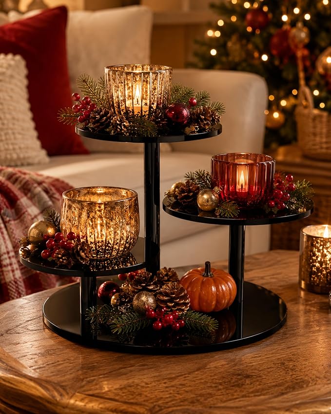 3-Tier Acrylic Display Stand for Botanical Collection Sets, Thickened Showcase Figures Display Holder for Collectibles Dessert Buffet Riser Christmas Tabletop Plant Perfume Watch, Desk Organizer