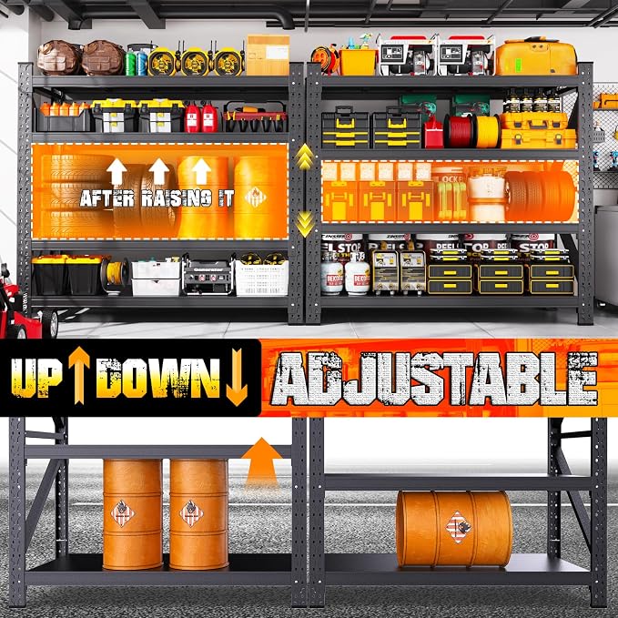 Garage Shelving Heavy Duty, Metal Garage Shelves, 7000LBS Storage Shelves | 60"W 4 Tier Adjustable Steel Shelving Units, Wide Industrial Shelving Storage Rack for Warehouse, Basement,Black