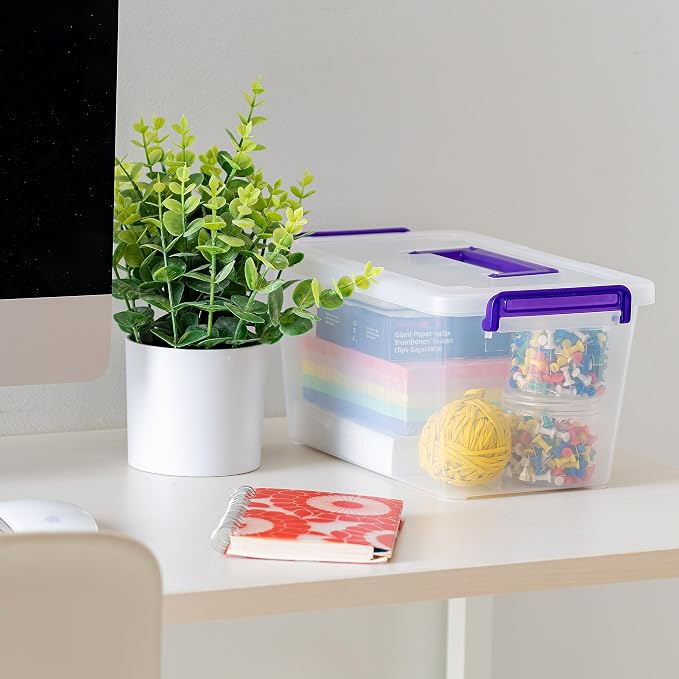 IRIS USA Storage Bins with Lids |Made in USA| 5 Qt - (6-Pack) - Clear | Built-In Handle Tote / Plastic Containers for Crafts, Art, Office & Study Supplies / Interlocking Latches