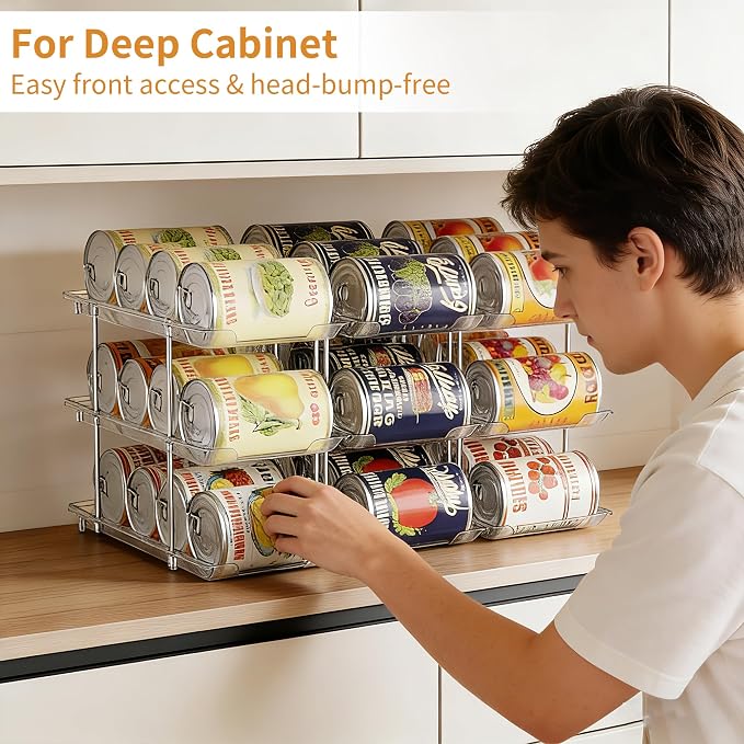 LXLXXL Can Organizer for Pantry Canned Food Storage Holder 3 Tier 2 Packs | Can Drinks Organizer for Pantry Shelf, Stackable Canned Food Storage, Can Storage Rack Holder, Fridge Cabinet Pantry Storage