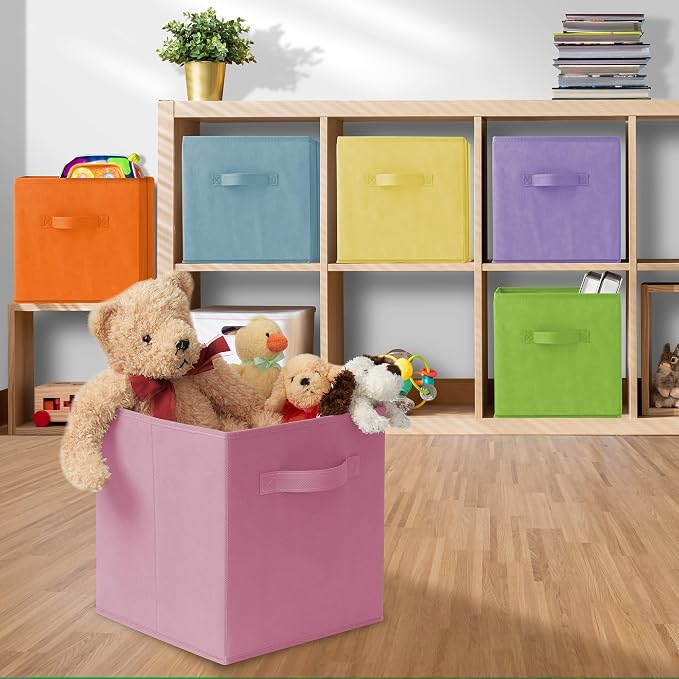 Casafield Set of 6 Collapsible Fabric Cube Storage Bins, Multicolor - 11" Foldable Cloth Baskets for Shelves, Cubby Organizers & More