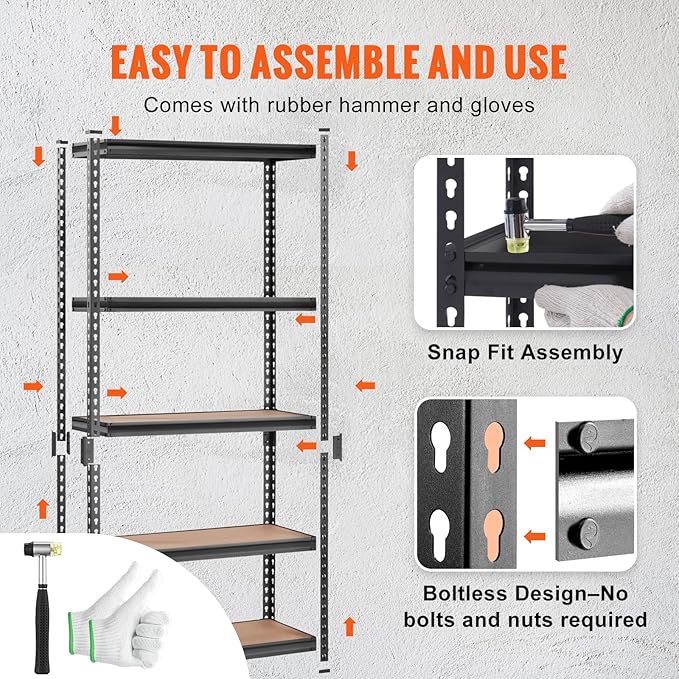 VEVOR Storage Shelves 5-Tier Adjustable 2000 lbs 36"x18"x72" Shelving Unit | Heavy Duty Garage Storage Metal Utility Rack Shelf for Kitchen, Pantry, Basement, Bathroom, Laundry, Living Room, Warehouse