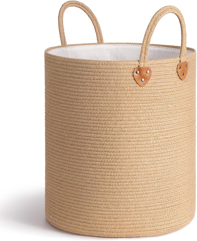 CHICVITA 70L Large Laundry Basket for Clothes, Jute Srorage Basket for Blankets Living Room, Tall Laundry Hamper for Home Décor, Wicker Woven Baskets for Nursery Toy Storage, 16" X 16" X 20"