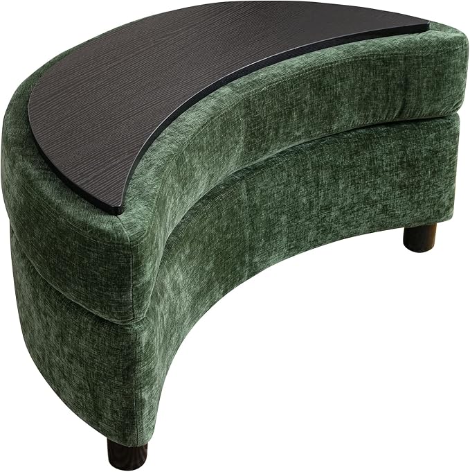 32.7" W Chenille Upholstered Half Crescent Moon Storage Bench Large Ottoman with Tray Serve As Side Table Soft Padded Seat Dressing Shoe Bench Foot Rest Green 32.7" L x 18.9" W x 17.3" H