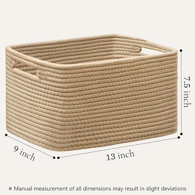 4 Pack Storage Baskets for Organizing, Woven Baskets for Shelves, Brown | 13"Lx9"Wx7.5"H, Woven Basket, Cotton Rope Basket, Toy Storage, Cube Shelf, Gift Baskets Empty, Home Decor