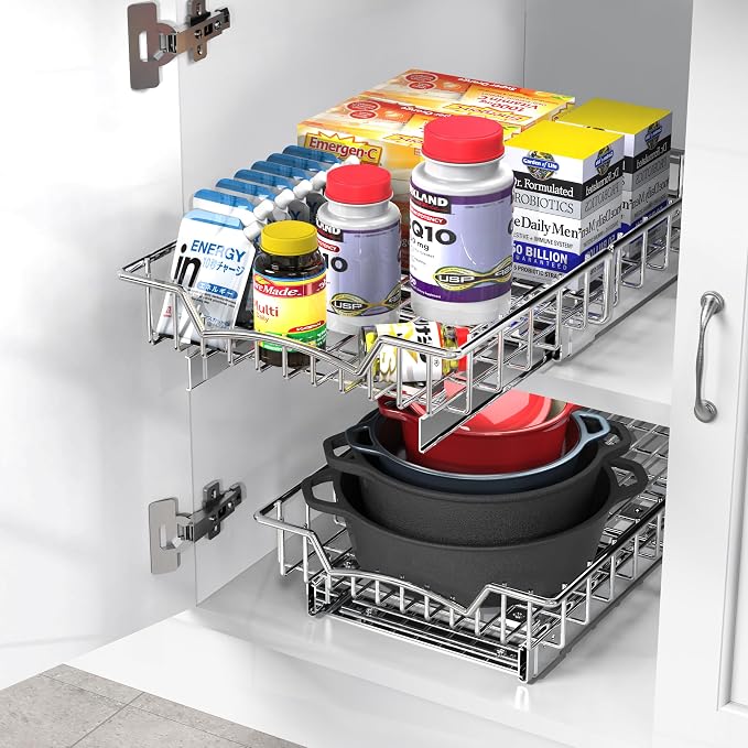Simple Houseware Under Cabinet Pull Out Sliding Shelf Drawer, 18Dx11W | for Kitchen Organizer