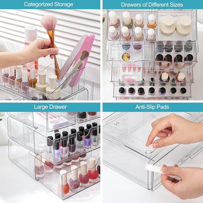 Vtopmart 5 Tier Clear Makeup Organizer with 6 Drawers | Smart Storage Layout, Clear for Better Visibility, Stackable, Large Capacity, for Makeup Lipstick Brush Skincare