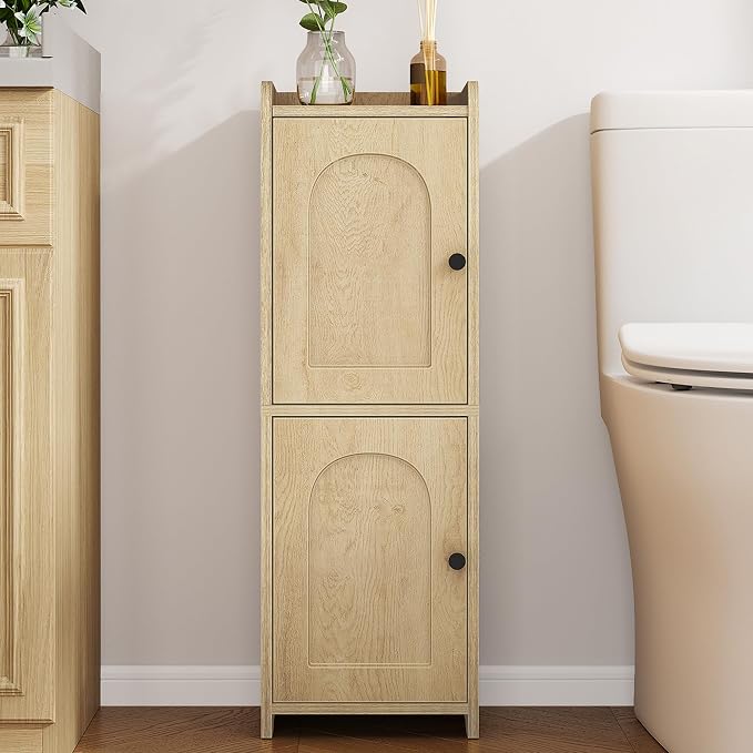 Hzuaneri Bathroom Storage Cabinet, Small Corner Floor Cabinet with 2 Doors | Narrow Toilet Paper Cabinets with Adjustable Shelf, Bathroom Organizer for Small Spaces, 7.9" D x 9.8" W x 29.5" H Yellow