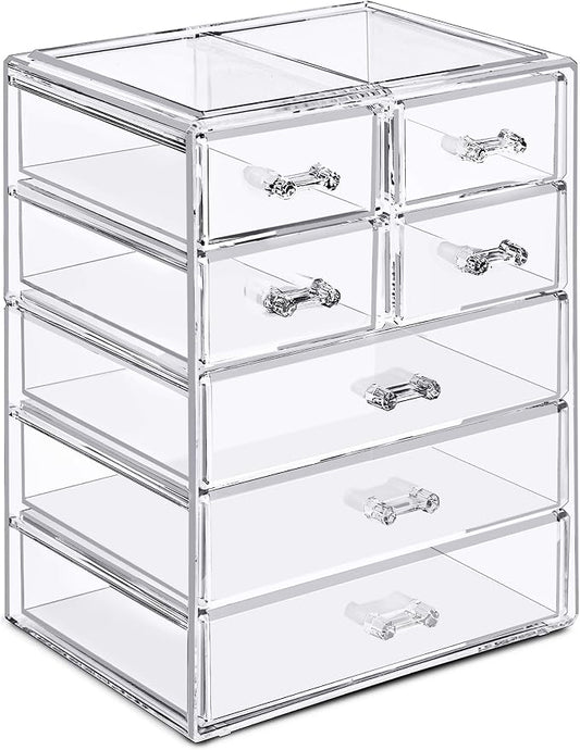 Sorbus Acrylic Makeup Organizer Set, 7-Drawer Vanity & Countertop Cosmetic Storage with Small & Wide Drawers, Clear Makeup Storage for Brushes, Lipsticks, Jewelry – Holiday Gift for Women & Teens