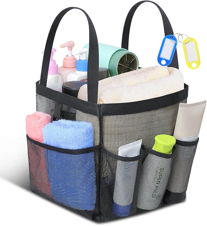 Temede Mesh Shower Caddy Portable for College Dorm Room Essentials | Large Capacity 8-Pocket Shower Tote Bag, Shower Basket with Quick-Dry and Dual Handles for Dorm, Gym, Beach, Travel, Camping