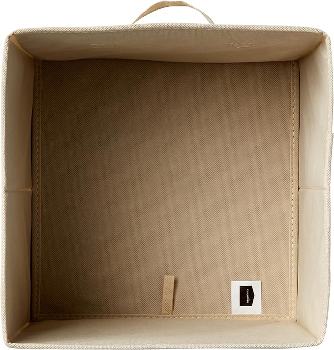 Amazon Basics Collapsible Fabric Storage Cubes Organizer with Handles, Sturdy Storage Bins for Organization, 10.5" x 10.5" x 11", Beige, 6 Count (Pack of 5)