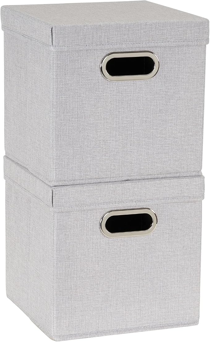 Household Essentials 804-1 Café Cube Bin Storage Set with Lids and Handles | 16 Pack | Silver Linen