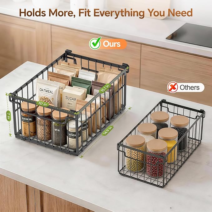 Freezer Organizer Bins, 6 Pack Enlarged Baskets for 5-9 Cu.FT Deep Freezer | Stackable Chest Freezer Organizer Bins, Foldable with Handles, Black Storage Container Baskets for Sort Frozen Meats