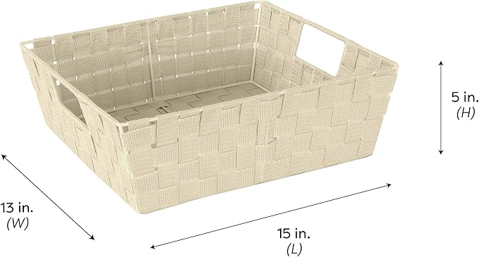 Simplify Large Shelf Woven Strap Tote | Decorative Storage Basket | Built in Handles | Organization | Closet | Bedroom | Bathroom | Nursery | Accessories | Toys | Gifts | 2 Pack | Ivory