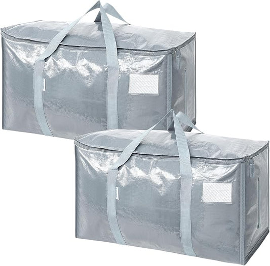 TICONN 2 Pack Extra Large Moving Bags Heavy Duty with Zippers & Carrying Handles, Durable Storage Bags Moving Boxes for Closet Organizers and Storage (2 Pack, Light Grey)