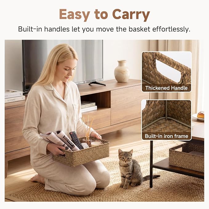 StorageWorks Wicker Baskets for Organizing, Woven Baskets for Storage | Seagrass, Pantry, Bathroom, Kitchen Closet, Table, Decorative, Book, Towel, Magazine, Food, Small, Medium, Rattan, Handle