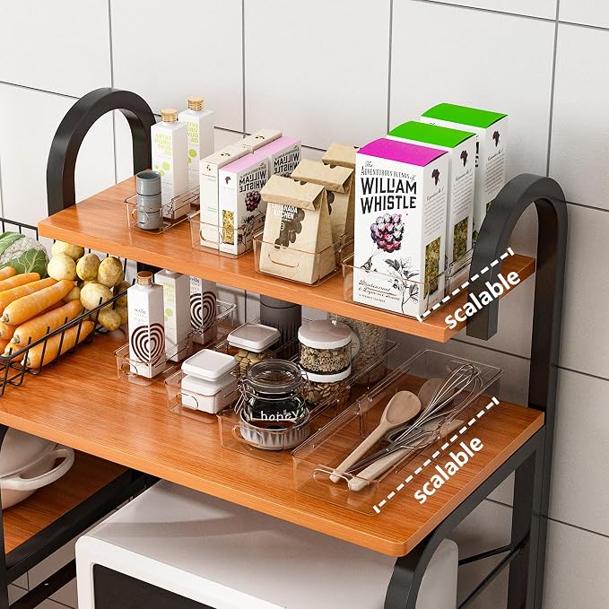 BLULEE 4-in-1 Expandable Drawer Organizer Set, Adjustable Clear Bins | with Dividers for Kitchen, Bathroom, Vanity & Office, Scalable Trays for Cosmetics, Utensils & Desk Accessories (16 Pcs)