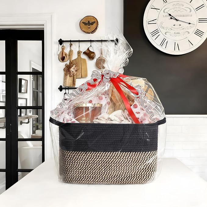 Goodpick Woven Storage Basket for Shelves, 13" x 10" x 9", Black Jute | Stylish Gift Basket for Office & Home, Wicker Baskets for Books, Toys & Towels Storage, Nursery & Bedroom Closet Organization
