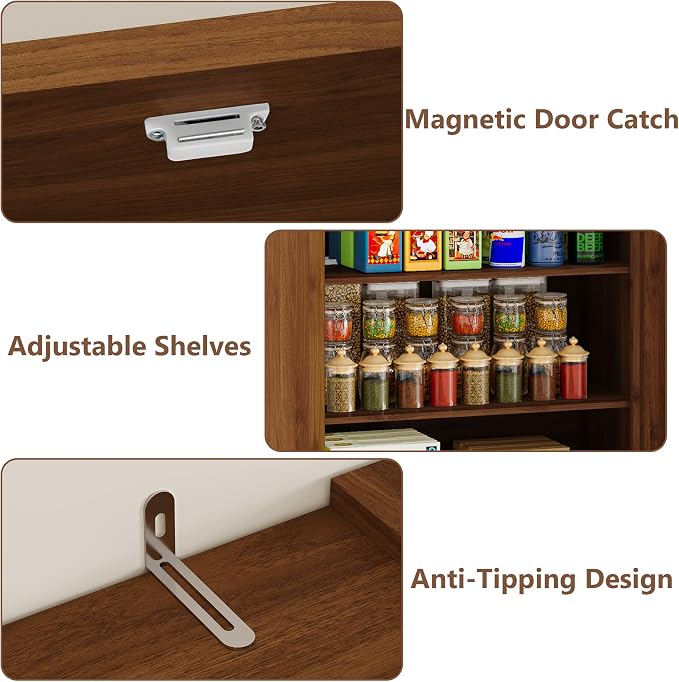 BORNOON Pantry Organizers and Storage Cabinet, 67.71” Barn Door White Kitchen Cabinet with Drawers and Adjustable Shelf, Tall Pantry for Kitchen, Dining Room, Living Room