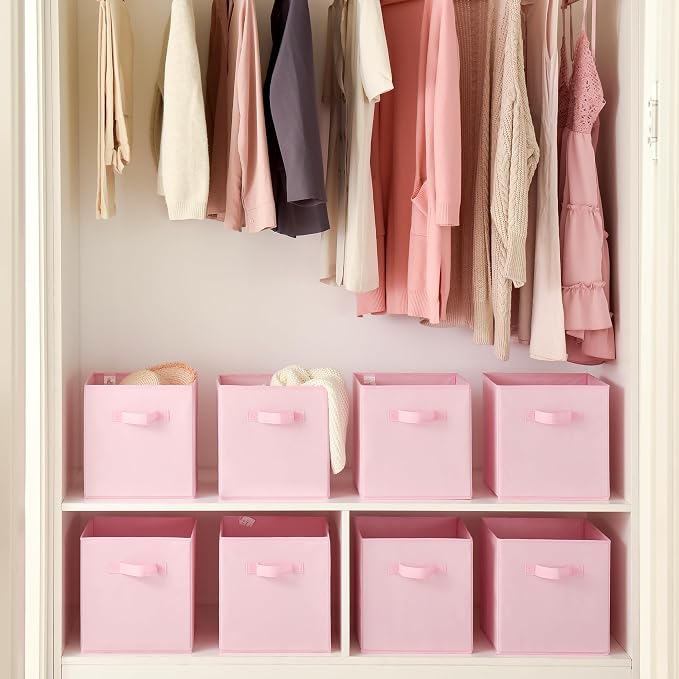 GRANNY SAYS Cube Storage Bins, 11 Inch Storage Cube Organizer, Collapsible Fabric Storage Cubes with Handle, Decorative Cube Storage Organizer for Shelves, Closet, Pink, 8-Pack