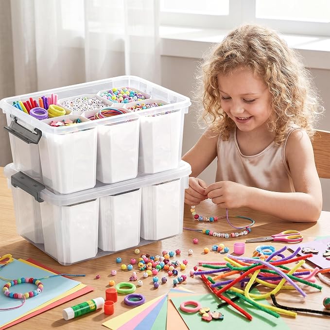 Citylife 17 QT Plastic Storage Bins Clear Storage Box with Lids Multipurpose Stackable Storage Containers for Organizing Tool, Craft, Crayon, 2 Packs