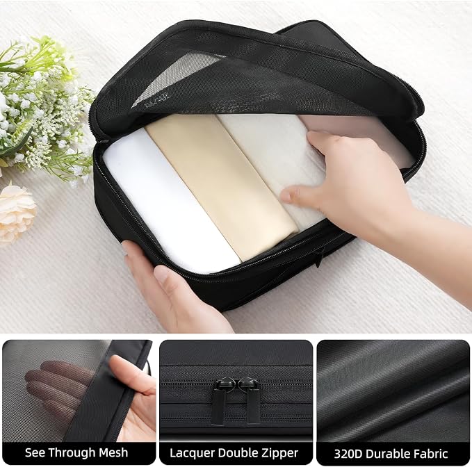 BAGAIL 4 Set/6 Set/8 Set Compression Packing Cubes Travel Accessories Expandable Packing Organizers (Square Mesh, 05-Jet Black)