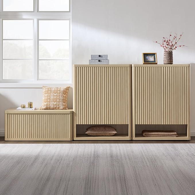 SICOTAS Shoe Cabinet 44 inch Tall Fluted Shoe Cabinet with Doors & 4 Shelves Wooden Large Hidden Shoe Storage Organizer Modern Free Standing 6-Tier Cabinet for Entryway Living Room Closet