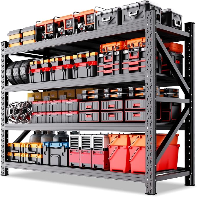Garage Shelving 4 Tier Heavy Duty Storage Shelves 6000LBS Metal Shelving Unit,Adjustable Heavy Duty Shelving for Garage, Basement, Warehouse, Storage Room, 79" W x 24" D x 73" H Black