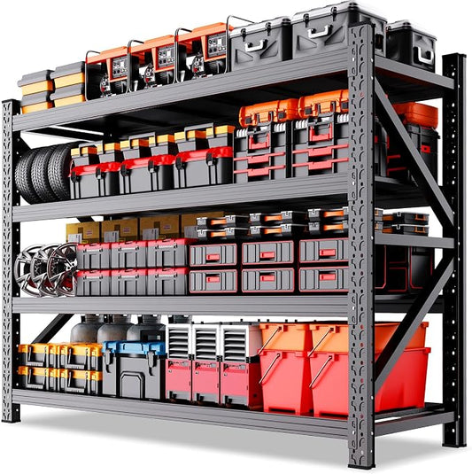 Garage Shelving 4 Tier Heavy Duty Storage Shelves 6000LBS Metal Shelving Unit,Adjustable Heavy Duty Shelving for Garage, Basement, Warehouse, Storage Room, 79" W x 24" D x 73" H Black