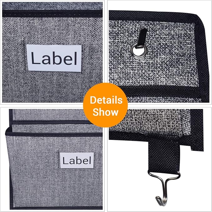 Over the Door File Organizer Hanging File Folders, Wall Organizers and Storage for Mail, Magazine, Notebooks, Planners, Office, Classroom, 5 Extra Large Pockets (Black with Pattern)