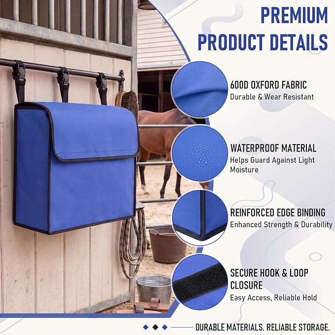 Horse Blanket Storage Bag, 600D Waterproof Oxford Fabric 23 x 19 x 9 in Stall Front Organizer, Heavy Duty Hanging Dustproof Horse Blanket Holder Accessories (Blue)
