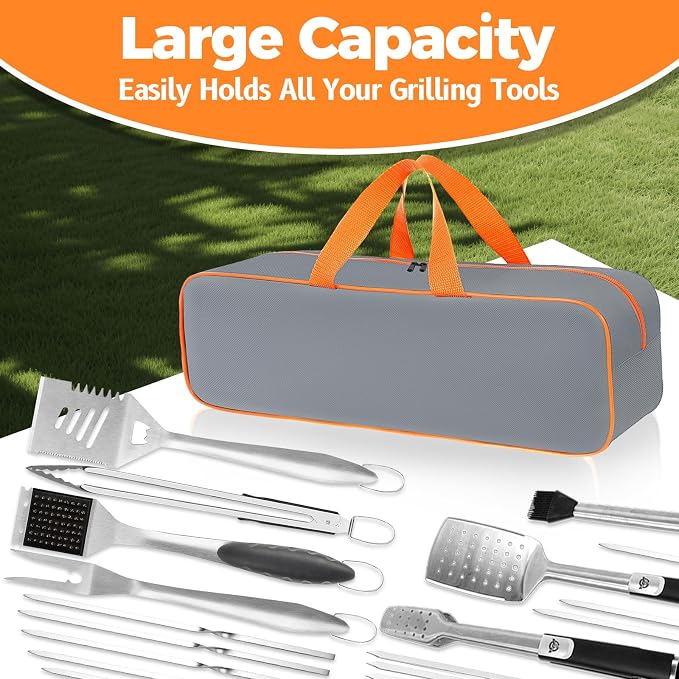 Grill Utensil Storage Bag for Outdoor Grilling, 24 x 8 x 8 in, Gray | 1680D Oxford fabric, large capacity grill tool storage bag, accessories storage compatible with Blackstone griddle