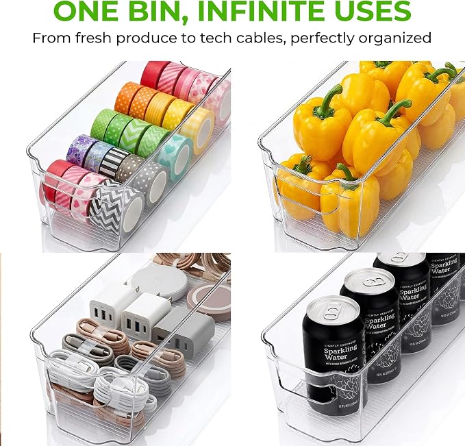 Zulay 4 Pack Clear Refrigerator Organizer Bins - Narrow Fridge Organizers and Storage Clear - Ideal Freezer Organizer Bins, Refrigerator Storage Containers, Kitchen Cabinets, Pantry Organization