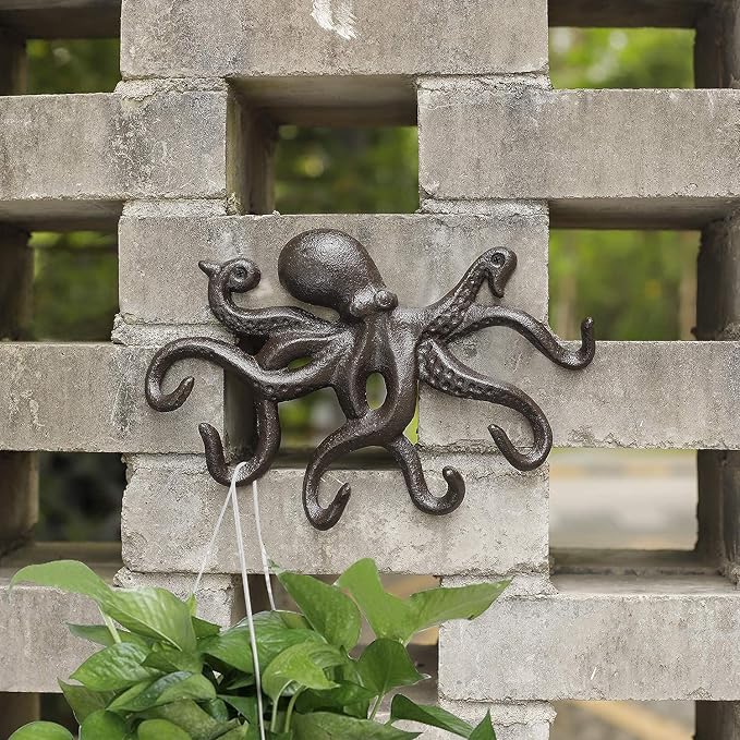 Coat Hooks Wall Mounted Key Holder, Retro Octopus Towel Hooks for Bathrooms, Heavy Duty Wall Hooks Decorative- 2Pcs